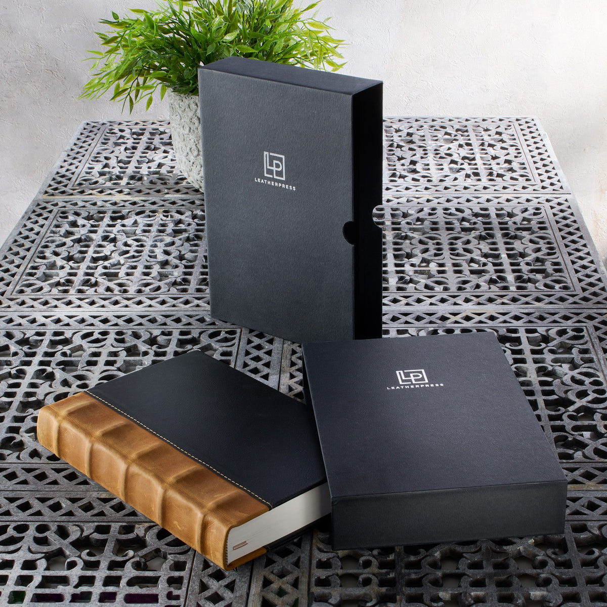 a leatherpress slipcase and two-piece gift box
