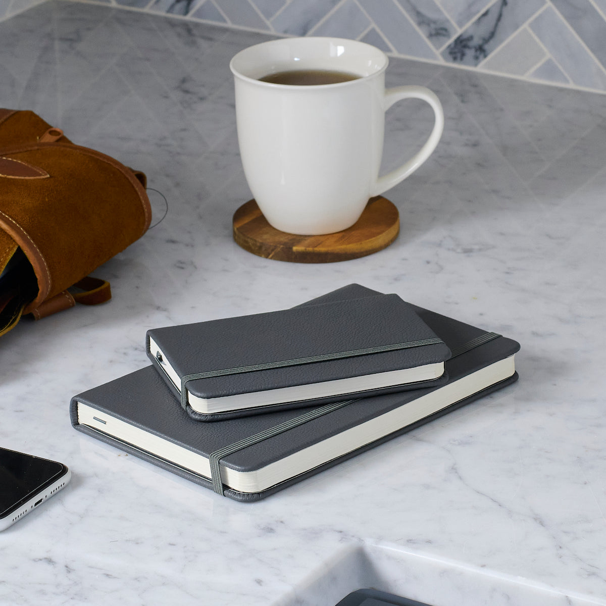 Leatherpress full-grain leather gray notebooks in Large and Pocket